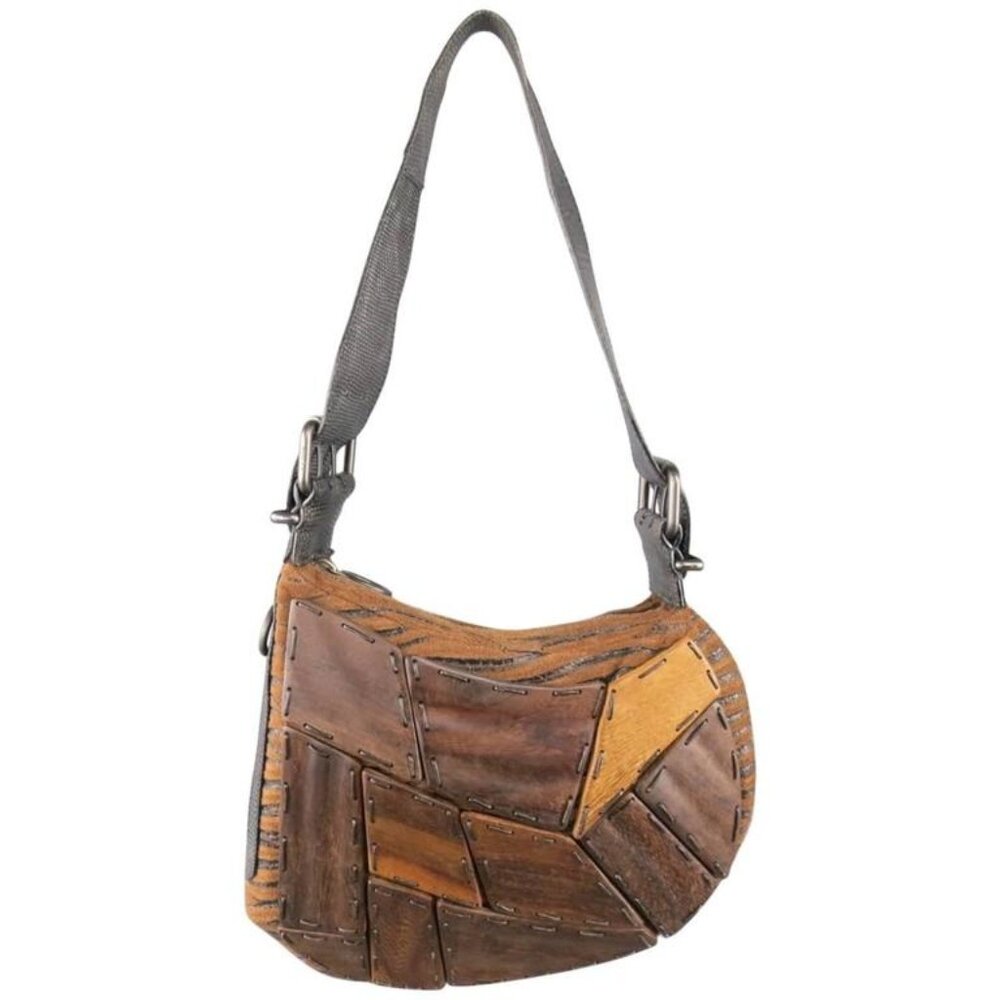 Vintage FENDI Wood Embellished Tiger Print Oyster Shoulder Bag